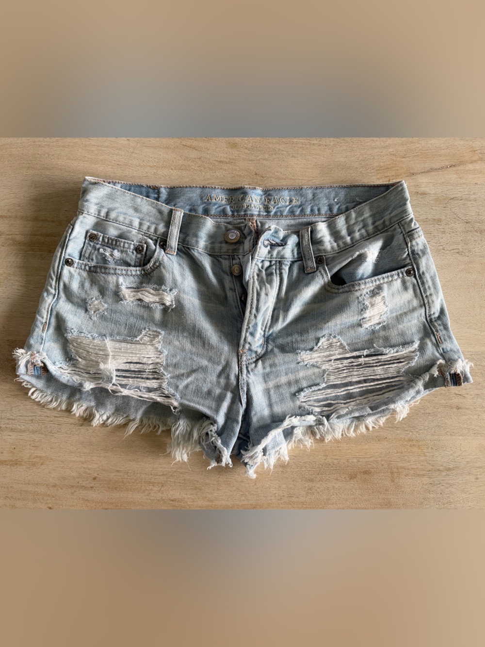American Eagle Outfitters Light Blue Distressed Denim Cutoff Shorts